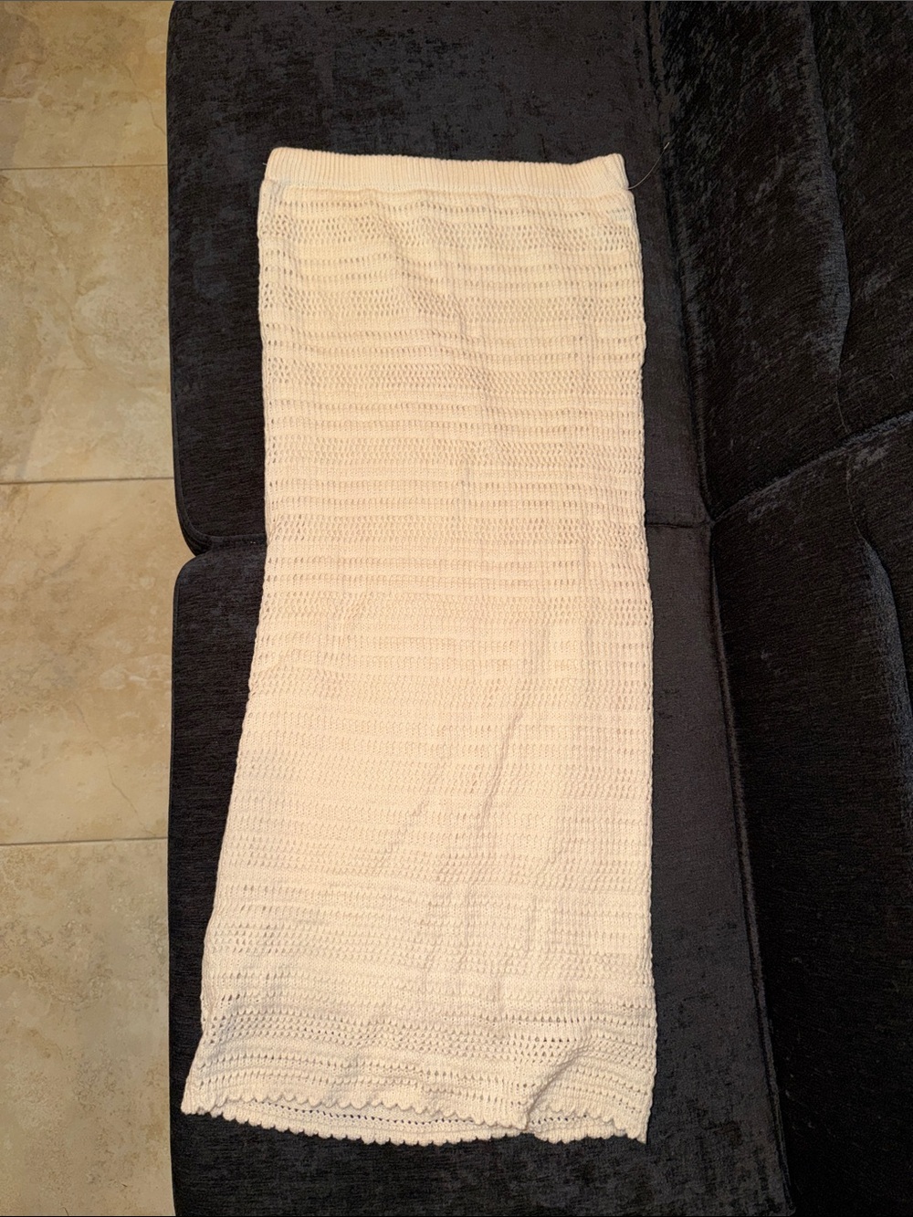Cream Crochet Knit Midi Skirt